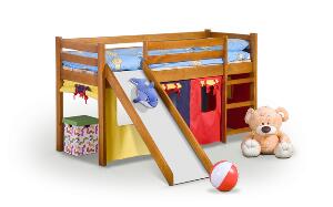 Pat etajat din lemn de pin cu tobogan pentru copii Neo Plus Arin, 190 x 80 cm