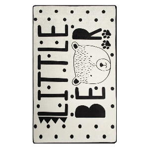 Covor antiderapant pentru copii Chilai Little Bear, 100 x 160 cm, alb - negru