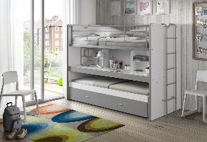 Pat etajat din pal si metal cu birou incorporat si sertar, pentru copii Bonny Alb / Gri, 200 x 90 cm