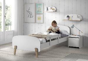 Set Mobila dormitor din lemn de pin si MDF, pentru copii 5 piese Kiddy Alb, 200 x 90 cm