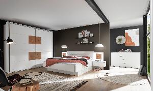 Set Mobila Dormitor din pal si piele ecologica, cu pat 200 x 180 cm, 3 piese Cappy Alb / Natural
