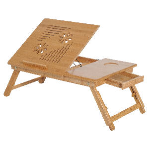 Homcom Măsuță pentru pat, pentru Laptop cu Sistem de Răcire, din Bambus, 55x35x22-30cm