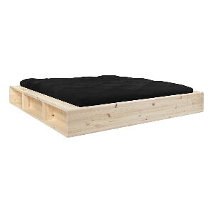 Pat dublu din lemn masiv cu spațiu de depozitare și futon negru Double Latex Karup Design, 160 x 200 cm