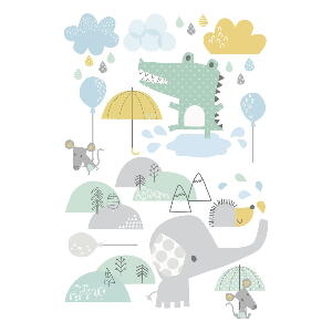 Autocolante de perete pentru camera copiilor Ambiance Animals in the Rain
