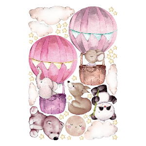 Autocolante de perete pentru camera copiilor Ambiance Balloons and Stars, roz
