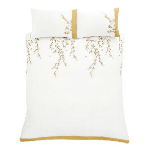 Lenjerie de pat Catherine Lansfield Embroidered Blossom, 220 x 230 cm, alb - galben