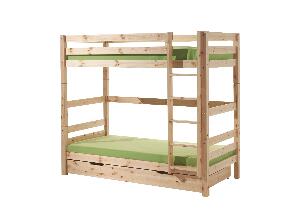 Pat etajat din lemn de pin cu 2 sertare, pentru copii Pino Tall Natural, 200 x 90 cm