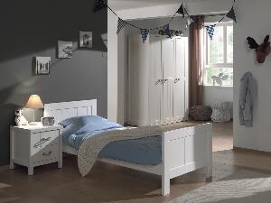 Set Mobila dormitor din lemn de pin si MDF, pentru copii 3 piese Lewis Alb, 200 x 90 cm
