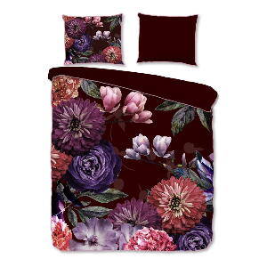 Lenjerie de pat din bumbac organic pentru pat dublu Descanso Gerbera, 200 x 220 cm, violet închis