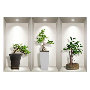 Set 3 autocolante 3D pentru perete Ambiance Bonsai Plants