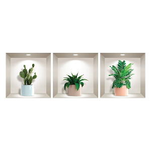 Set 3 autocolante 3D pentru perete Ambiance Houseplants