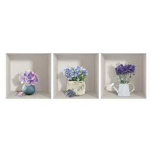 Set 3 autocolante 3D pentru perete Ambiance Purple Bouquets