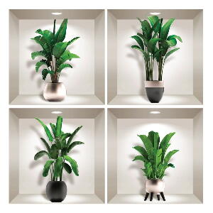 Set 4 autocolante 3D pentru perete Ambiance Exotic Palm Leaves