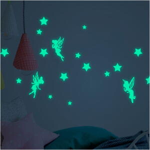 Set autocolante fosforescente de perete Ambiance Fairies and Stars