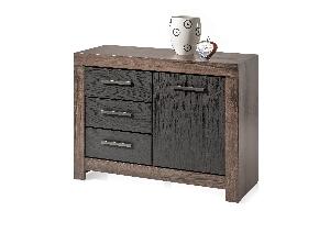 Cabinet din pal, cu 1 usa si 3 sertare Blake Stejar Negru / Stejar, l112xA45xH85 cm