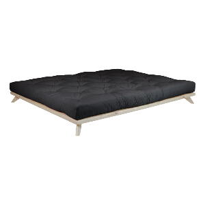 Pat dublu din lemn de pin cu saltea Karup Design Senza Comfort Mat Natural/Black, 160 x 200 cm