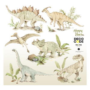 Set autocolante de perete pentru camera copiilor Dekornik Happy Dinozaur, 100 x 100 cm